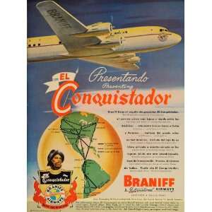  1949 Ad Braniff Airways El Conquistador Airplane Plane 
