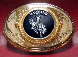 Wyoming Cowboy Medallion Belt Buckle Gold Silver  