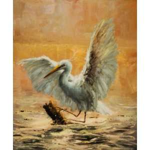  Abstract, Birds, Seabirds, Egret, Hand Painted Oil Canvas 
