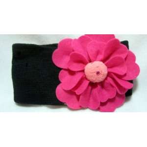 NEW Large Bright Pink Flower Winter Ear Warmer Black Headband, Limited 