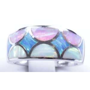   Sterling Silver Blue Pink & Yellow Opal Ring Size 7 Rsb2432: Jewelry