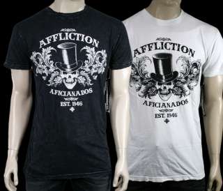 AFFLICTION Mens T shirt DUBLIN SMASH crew neck black or vintage white 