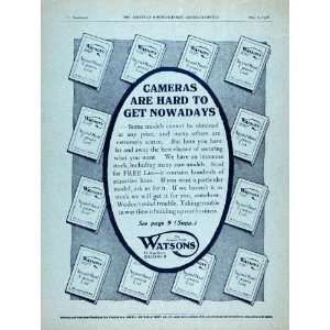  1918 Ad Camera House Watsons Sheffield Second Hand List 
