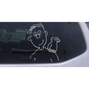 Silver 18in X 15.0in    Man with his Parakeet Cartoons Car Window Wall 