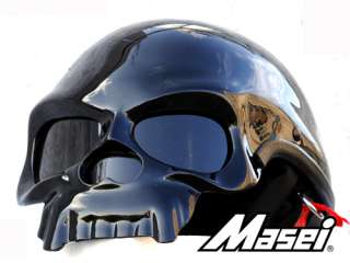 MASEI GLOSS BLACK SKULL MOTORCYCLE CHOPPER ICON HELMET  