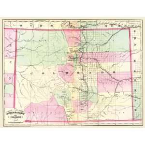  COLORADO (CO) BY ASHER AND ADAMS 1874 MAP