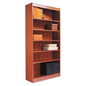  Square Corner Bookcase   Finished Back, Wood Veneer, 6 Shelf 