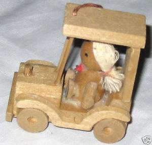 Wood 2.5 Girl in Toy Car Figurine Ornament  
