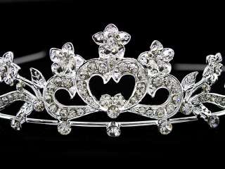 3cm High Heart Leaf Flower Crystal Bridal Headband Tiara  