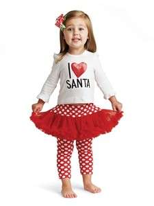 Baby and Toddler Girls I Love Santa Tunic and Skirt with Leggings 