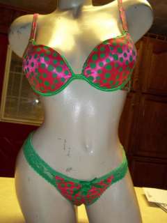 Green & pink SATIN thong & bra SISSY ~size 34C~ M 6  
