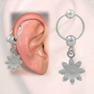  Cartilage   Tragus Earring, Flower Design with Jewels 