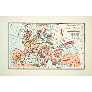  1943 Print Map Roman Empire Teutonic Migration Visigoths 