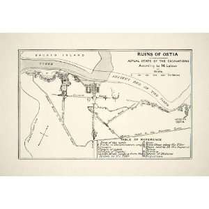  1893 Wood Engraved Map Ostia Antica Rome Italy Plan 