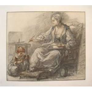 Lady With Child and Dog by Jean Baptiste Chardin. Best Quality Art 