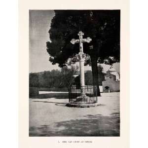   Sculpture Religious Stone Crucifix Monument   Original Halftone Print