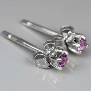 NATURAL 0.10ct 2.7mm. ROUND AMETHYST SILVER EARRINGS  