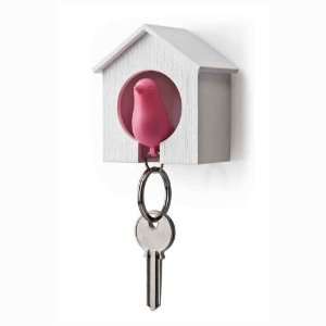    Birdhouse Key Ring   White House with Pink Bird: Office Products