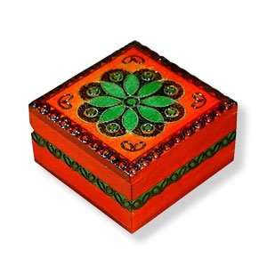   Keepsake Box, Red with Flower Design, 3.25x3.25. 