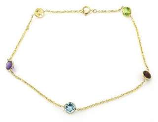 14K Yellow Gold Round Gemstones Bracelet 7 1/2 New  