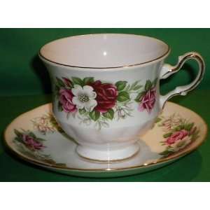  Queen Anne Bone China Cup & Saucer Pink Roses Magnolia 