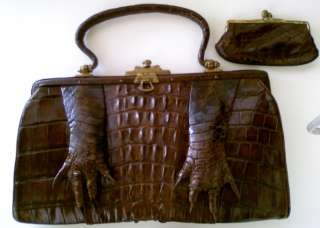Vintage Real Alligator Brown Handbag w/ Claws & Change  