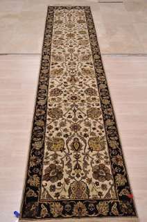 5x12 WOOL RUNNER HAND KNOTTED IVORY BLACK JAIPUR  
