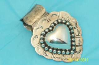 Big Mexican Silver Chased Beaded Heart Pendant 20 Grams  