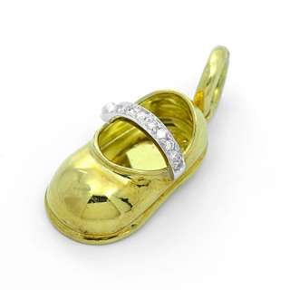 Aaron Basha 18k Diamond Gold Baby Shoe Bootie Charm Pendant Yellow 