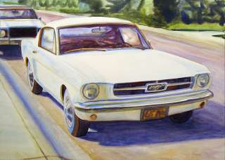 Darrell Hill White Mustang Original Watercolor ART Paper Artwork 