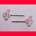 New Pin Up Rockabilly Pink G Clef Music Hair Bobby Pins