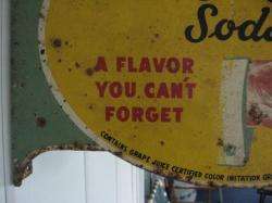 OLD METAL 2 SIDED FLANGED NUGRAPE SODA ADVERTISING SIGN  