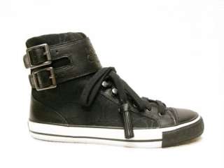 COACH Signature FIZZLE Black High Top Sneakers Shoes Double Buckle Wms 