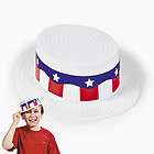 Plastic Adult White Skimmer Hats / LOT OF 12 HATS / PATRIOTIC (25/6781 