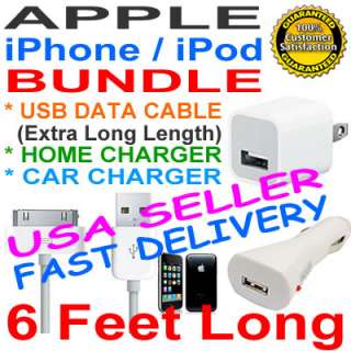   USB CHARGE SYNC DATA CABLE WALL CAR CHARGER APPLE iPHONE 4 3GS 3G iPOD