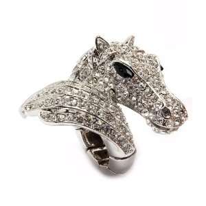   equestrian Love horse sparkling crystal cocktail ring 