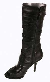Nine West Womens Boots Rolemodel Peep Toe Black Leather  