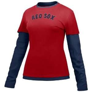   Red Ladies Double Layer Cut Out Long Sleeve T shirt