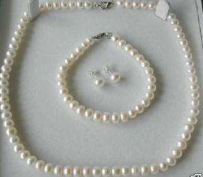 Stunning Set 7 8mm White fw Pearl Necklace Stud Earring  