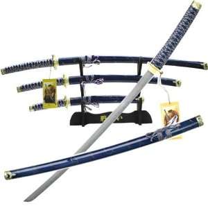  Designer Hardwood Blue Samurai Sword Set Sports 