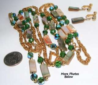  ab crystal bead abalone Necklace earrings SET costume demi  