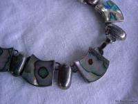   Mexico Sterling Silver & Abalone Necklace Bracelet Set Signed  