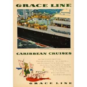  1955 Ad Grace Line Caribbean Cruises Santa Rose Paula 