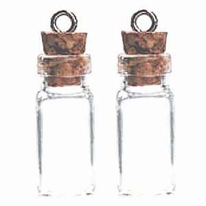  Mini Bottle Charms Pendants with Cork Stopper & Loop 2pc 