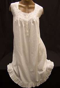   Crisp White Cotton Lawn Lace Embroidered Gown Lounge Wear NWT  