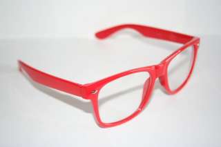 Wayfarer Nerd Glasses all Red Frame Geek Chic Retro 80s Vintage Old 