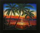 Sunset Sky Palm Trees Shore Ocean Waves Beach Art FRAME