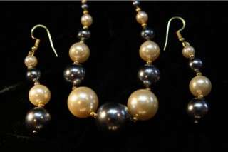 Two Tone Pearl Graduated Necklace and Earring Set  