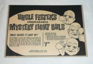 1965 Addams Family toy ad ~ UNCLE FESTER LIGHT BULB  