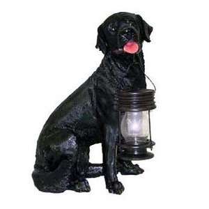  Black Labrador Dog w/Lantern Solar Light Garden Statue 